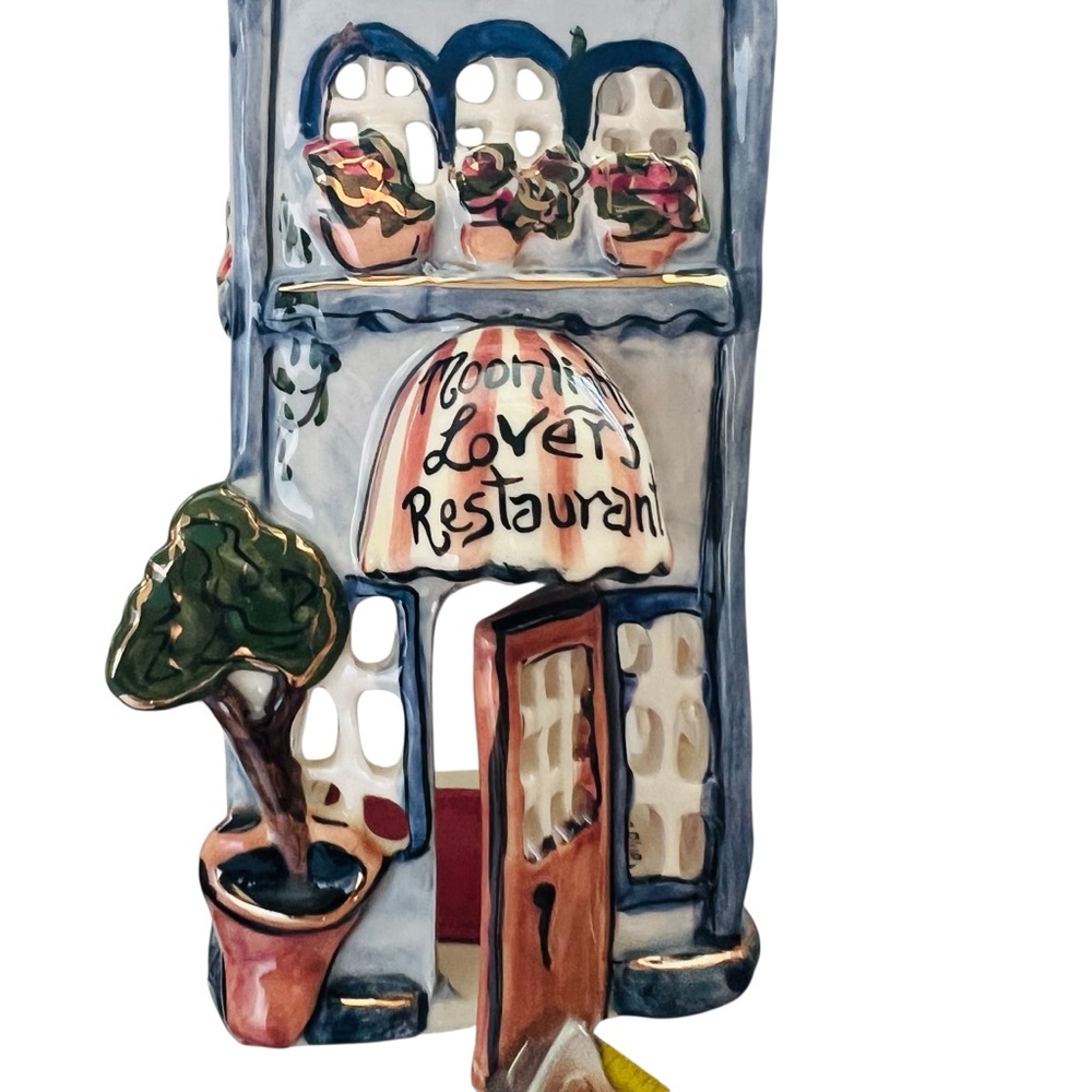 Blue Sky Moonlight Lovers Restaurant Ceramic House Tea Light Candle Holder - Picture 8 of 9
